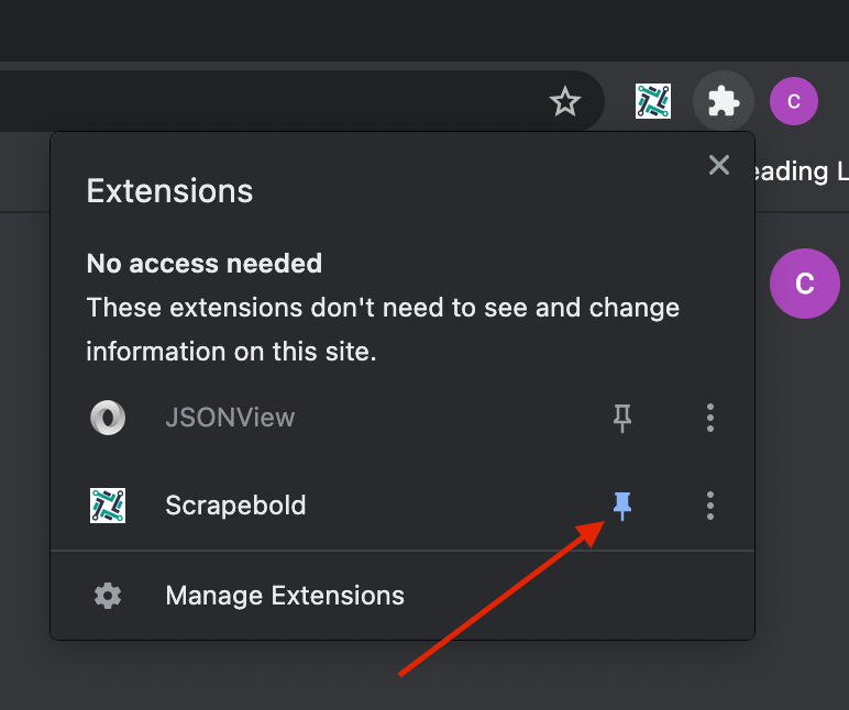How to Pin This Extension from the Chrome Toolbar ScrapeBold
